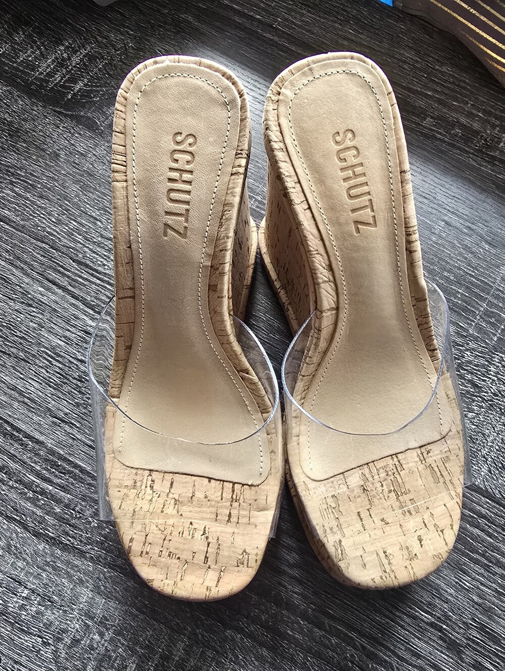 SCHUTZ Clear Strap Cork Wedge Sandals - Natural